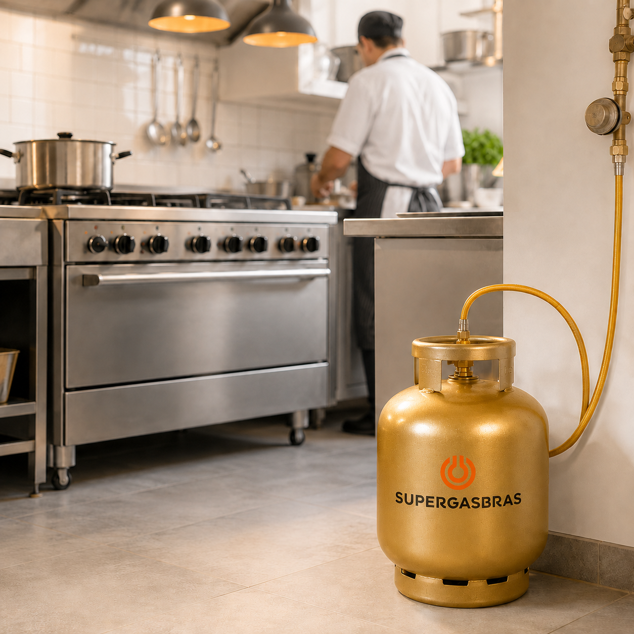 Botijão de gás em cozinha comercial