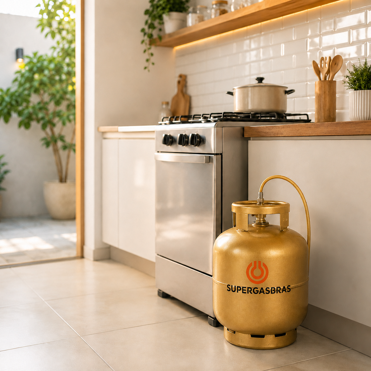 Botijão de gás em cozinha residencial
